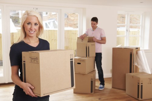 Household boxes and furniture prepared for a van move
